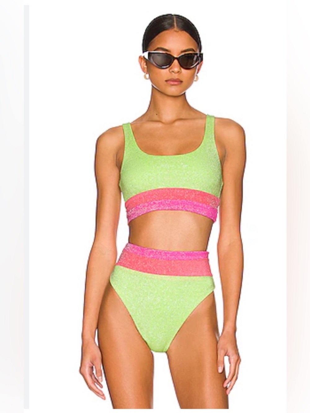 Beach Riot Lime Green & Hot Pink Sparkle Bikini Set